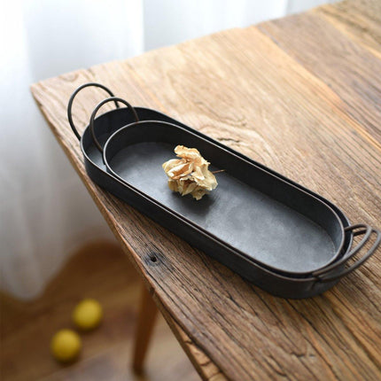 2Pcs Metal Galvanized Tray Metal Decor Chic Farmhouse Tray Centerpiece Oval Tray