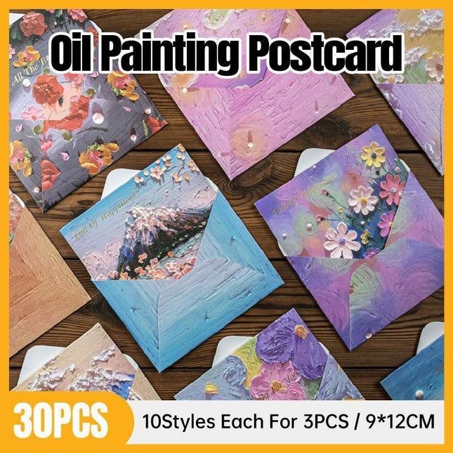 30pcs Oil Painting Postcard Set Illustration Small Cards for Birthday Gifts