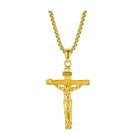 Men Stainless Steel Gold Silver Black Jesus Crucifix Pendant Chain Necklace Gold - Aimall
