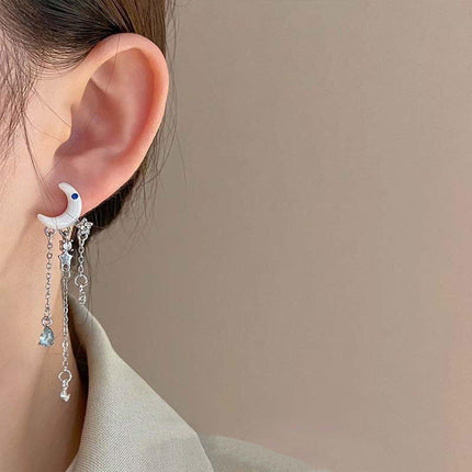 Elegant Moon Zircon Tassel Earrings For Women Exquisite Fashion Jewelry