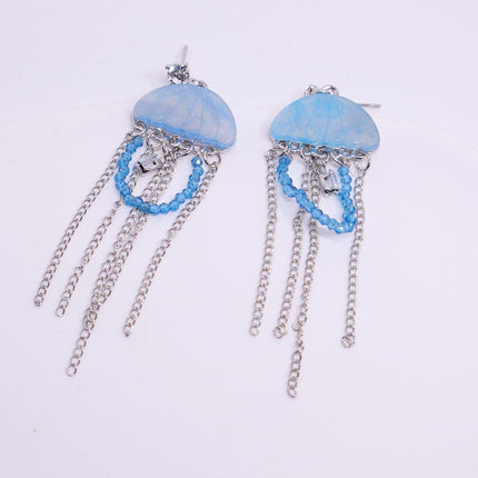 French Retro Enamel Jellyfish Tassel Earring Cool Elegant Fashion Dangle Jewelry