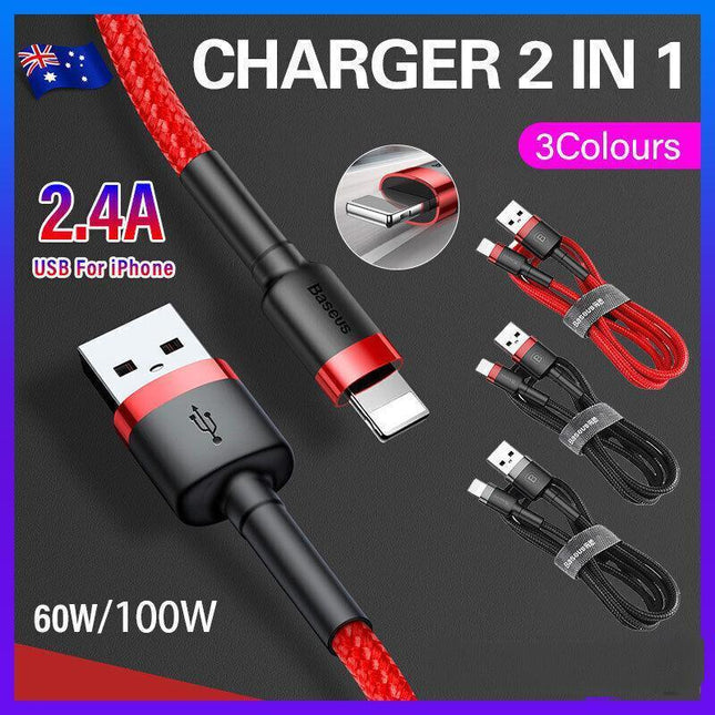 Baseus USB Charging Cable Data Charger Cord For iPhone 13 12 11 XS XR 8 7 iPad 2PCS 1M - Aimall