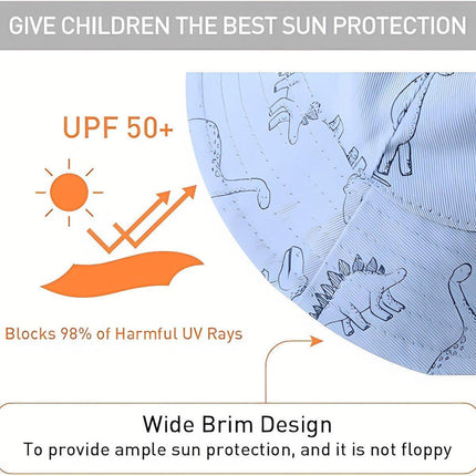 Cartoon Dinosaur Bucket Hat with Wide Brim for Summer Sun Protection