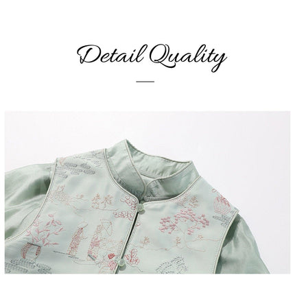 Spring Girls Chinese Embroidery Waistcoat Set Western Style Shirt Two-Piece