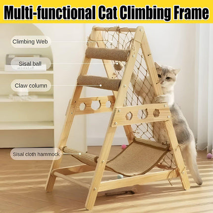 Cat Climbing Frame Wooden Cat Rack Multi Cat Play and Sleep Net for Indoor Use