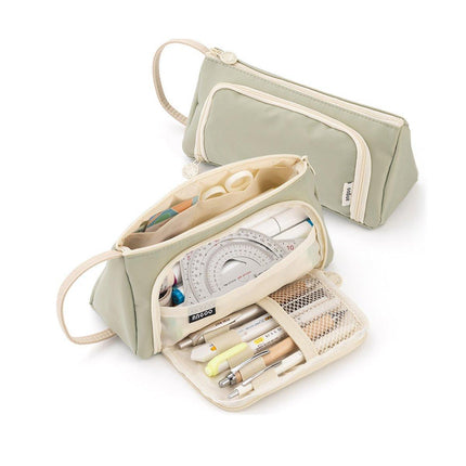 Large Capacity Twill Pencil Bag Multi Layer Stationery Storage Simple Colour
