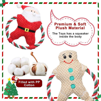 Pet Christmas Plush Toy Dog Chew Santa Penguin Gingerbread Durable Play Gift