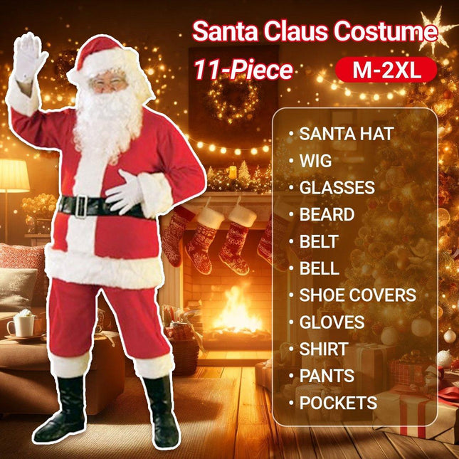 Classic 11-piece Luxury New Plus Size Santa Suit Classic Stage Costume Set