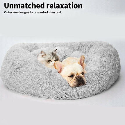 S-50CM Dog Cat Calming Bed Washable ZIPPER Cover Warm Soft Plush Round Sleeping - Aimall
