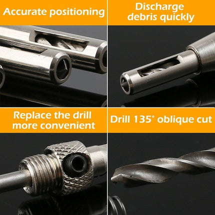 7-Piece Centre Drill Bits Set Self Centering Hinge Hole Drilling 1/4" Hex Shank - Aimall