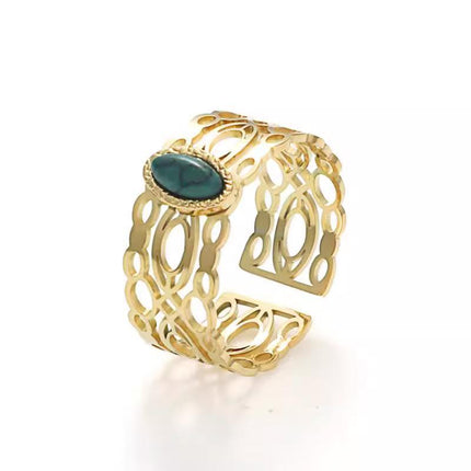 Malachite Green Gold Ring Adjustable That Does Not Fade Opening Design Gift - Aimall