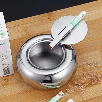 Stainless Steel Ashtray with Cover Smokeless Drum Design Windproof Ash Tray