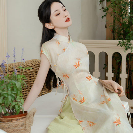 Chinese Women Long Dress Modified Cheongsam Design Sense Elegant Temperament