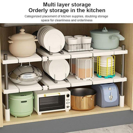 Expandable Kitchen Shelf Cabinet Organizer Tiered Storage Rack for Home Use
