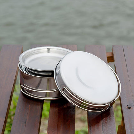 8PCS Camping Cookware Stainless Steel Outdoor Picnic Pot Cook Pan Set Hiking BBQ - Aimall