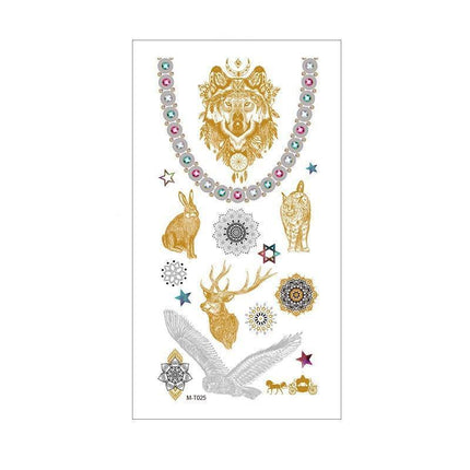 Women Lady Metallic gold silver color boho arm Body Temporary Tattoo Sticker Art - Aimall