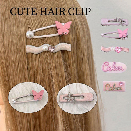 Simple and Cute Pink Metal Letter Hair Clip Accessory for Women and Girls