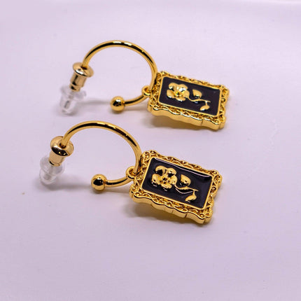 Vintage Black Flower Stud Earrings Elegant Design for Women Fashion Jewelry Gift