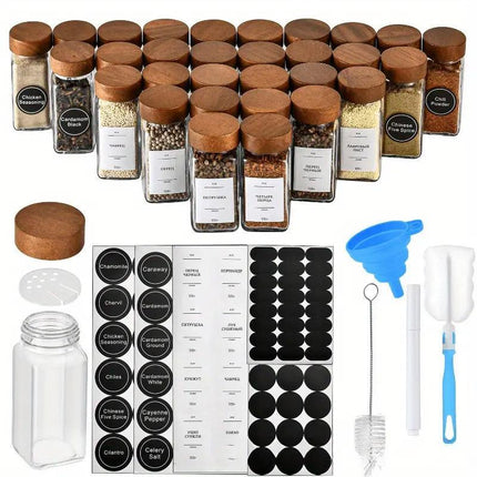 12pcs Square Glass Spice Jars Clear Storage Containers Kitchen Spice Organizing
