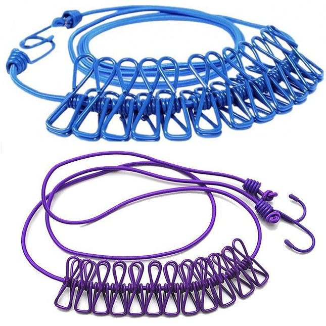 12 Clips Camping Rope Peg Washing Clothes Line Travel clothesline Portable - Aimall