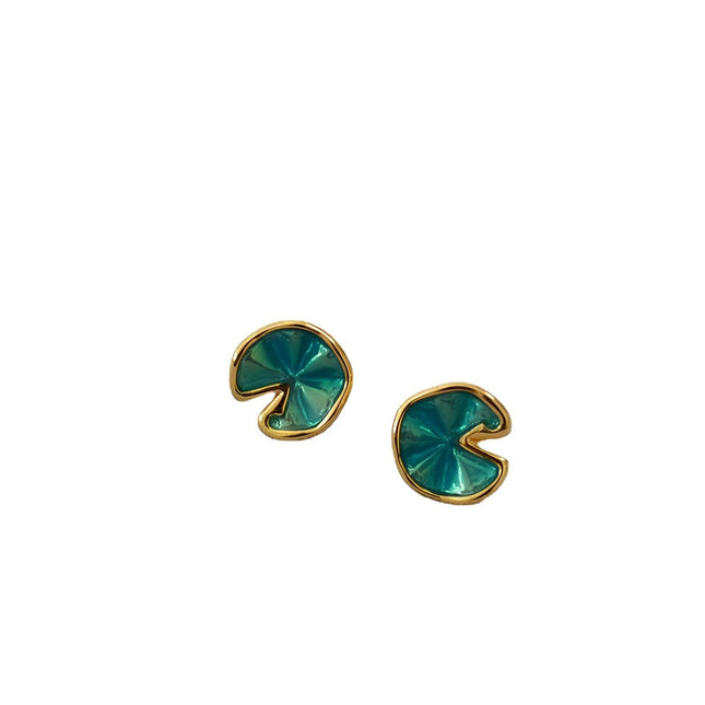 Green Lotus Leaf Summer Stud Earrings Elegant Floral Earrings for Women Jewelry