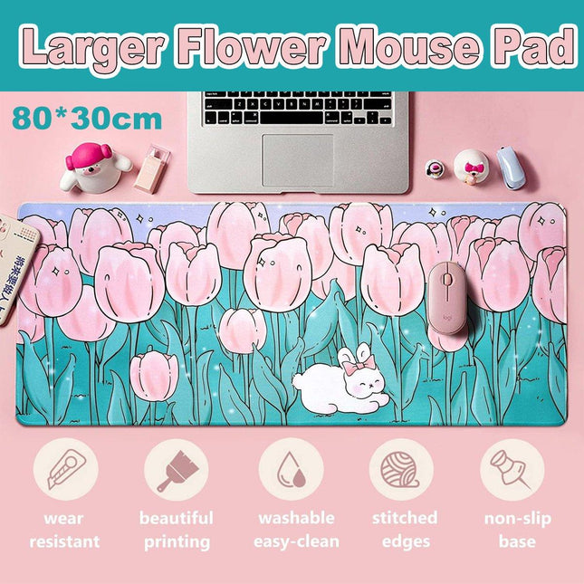 Flower Mouse Pad Oversized Keyboard Desk Pad for Office and Study Work Area