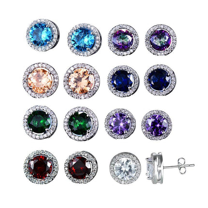 Female Round Zircon Stud Earrings Full Diamond Boucle Big Hollow Cubic Gift - Aimall