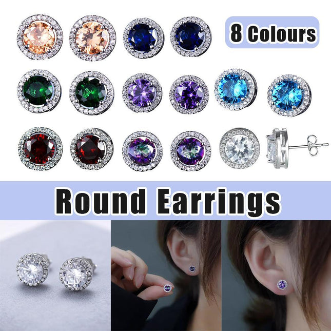 Female Round Zircon Stud Earrings Full Diamond Boucle Big Hollow Cubic Gift - Aimall