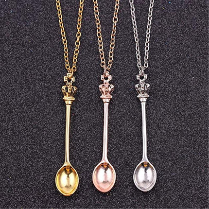 Mini Crown Spoon Necklace Pendant Charm Festival Cutlery Tea Party Gift HOT - Aimall