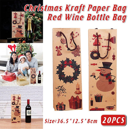 20PCS Christmas Wine Bottle Gift Bags Kraft Paper Red Wine Bag Holiday Set