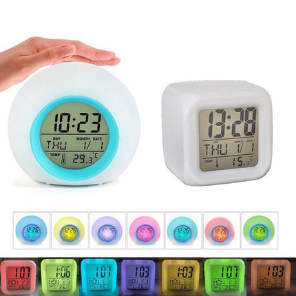 7 Colours Changing Digital Clock Temperature Light Cube Desk Kids Wake Up Alarm - Aimall