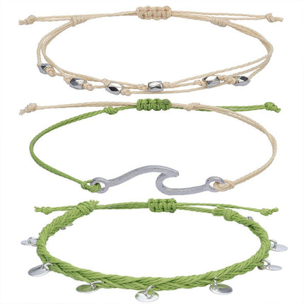 Boho Chic Woven Bracelet Anklet Adjustable Three Piece Beach Ornament