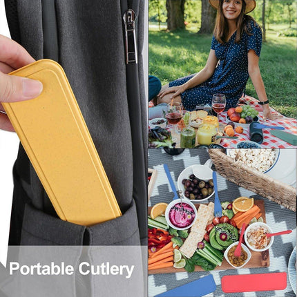 8 Sets Cutlery Wheat Straw Reusable Spoon Fork Knife Travel Portable Tableware