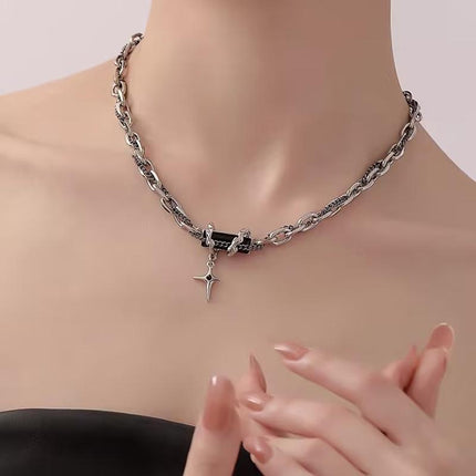Punk Style Heart Charm Choker Silver Thick Link Chain Collar Necklace Fashion - Aimall