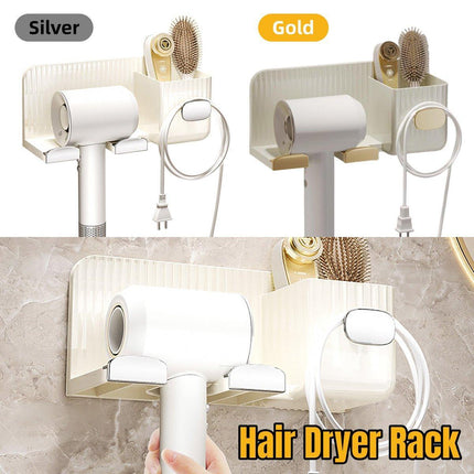 Hair Dryer Holder Rack Plastic Wall Mount No Drill Bathroom Organizer Storage