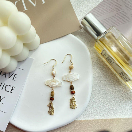 Mother of Pearl Tassel Earrings Auspicious Clouds Fashion Jewellery Women