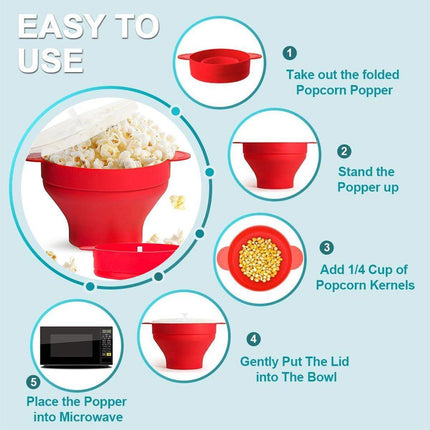 Popcorn Popper Maker Microwave Silicone Collapsible Bowl Container w/Lid Kitchen