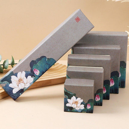 50pcs Blue Vintage Lotus Jewelry Box Paper Packaging Gift Boxes for Jewelry