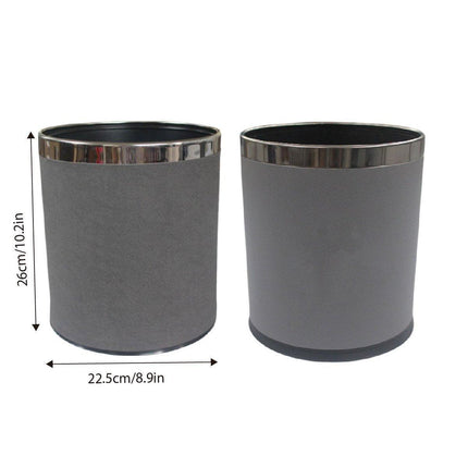 Durable Hotel Trash Bin Leather Wastebasket Office Room Metal Lining 26x22cm