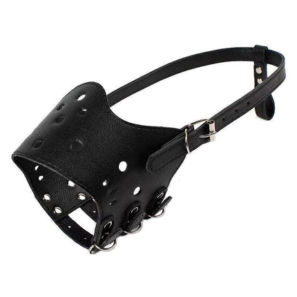 Adjustable Leather Pet Dog Mask Mouth Muzzle Anti Barking Bite Stop Chewing Black - Aimall