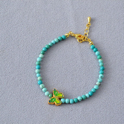 New Chinese Turquoise Butterfly Beaded Necklace and Bracelet Set Women