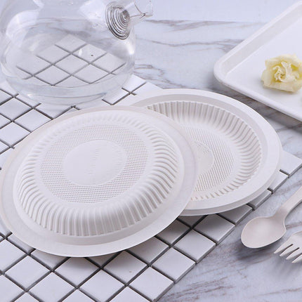 100pcs Corn Starch Degradable Dinner Plates Bone Dish Fruit Plate Simple Party