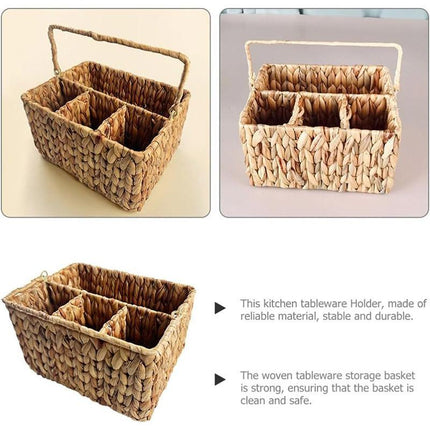 Straw Woven Tote Basket Storage for Snacks Fruit Cutlery Organizer Home Decor