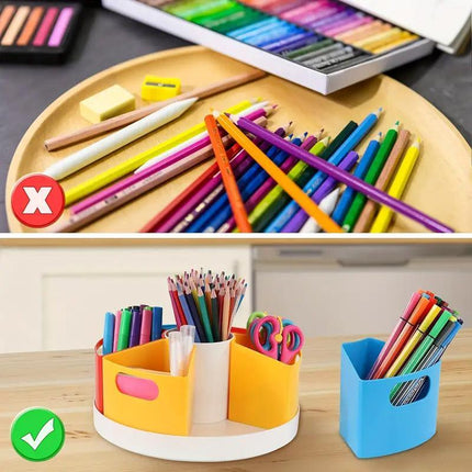 Rotating Pen Holder with Compartments Desk Organizer Office Stationery Storage