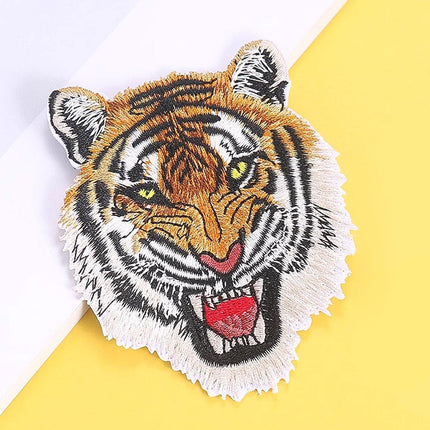 2PCS Embroidery Animal Patches Burned Edge Tiger Lion Cloth Sticker Sewing