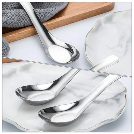 10pcs Stainless Steel Flat Bottom Spoon Household Kitchen Dining Soup Spoon Set