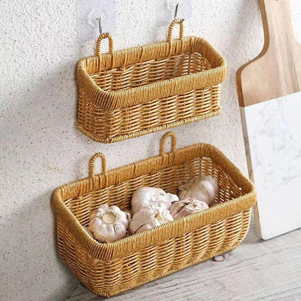 Wall-Mounted Rattan Style Hanging Storage Basket Kitchen Vegetable Fruit Basket