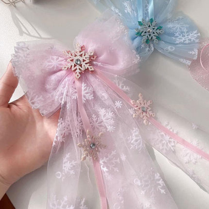 Girls Snowflake Hair Clip Tulle Veil Bow Barrettes Christmas Hairband Gift Party - Aimall