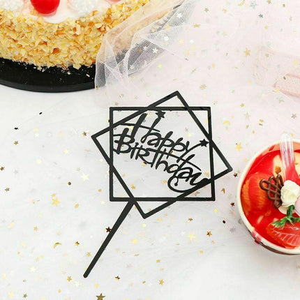 Elegant Acrylic Happy Birthday Cake Topper Decoration Card for Party Supplies