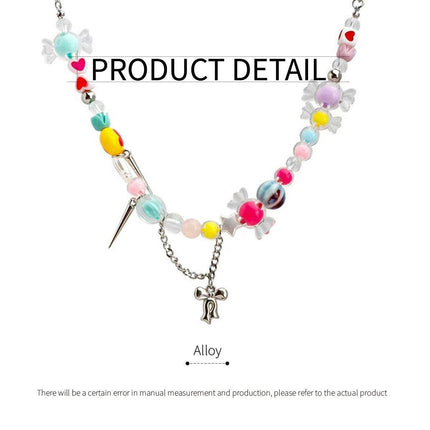 Cute Candy Heart Colourful Beaded Necklace Women Girls Trendy Fashion